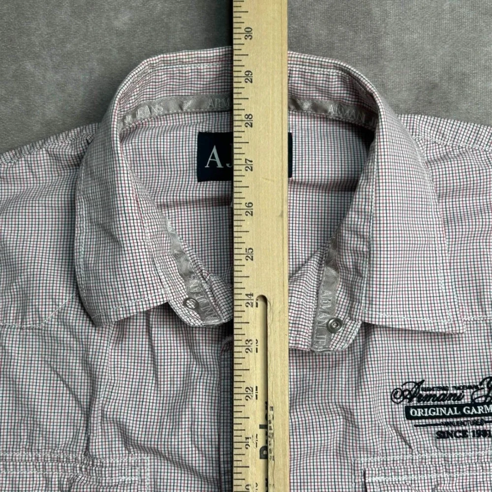 Armani Jeans Mens XXL Red Micro Check Snap Front Western Graphic Shirt flaw*